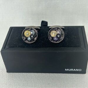Murano Gunmetal Gear Cuff Links Sputnik Gear Heads Approx. 5/8”-1”